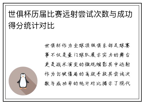 世俱杯历届比赛远射尝试次数与成功得分统计对比